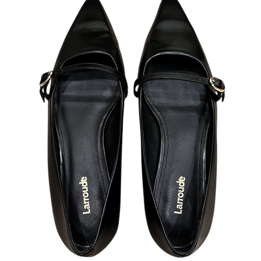 Larroude Caroline Flat in Black Leather - Picture 3 of 5